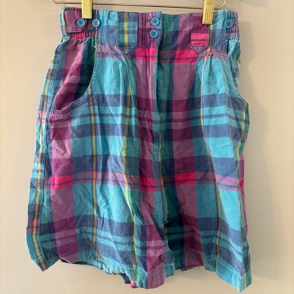 Vintage Blue and Pink Plaid Spirited Wear Women's Casual Shorts Best Fits XS